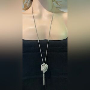 Trendy Colori Silver Tone  Coil Pendant Necklace with Tassel Drop